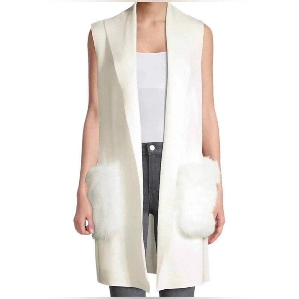 Kobi Halperin White Sleeveless Vest with Fur Pockets